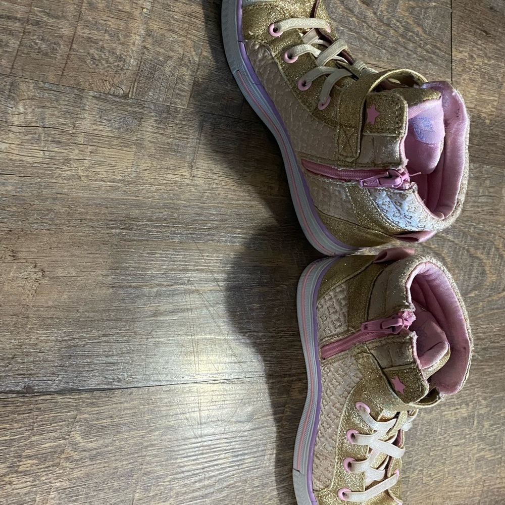 GUC girls Skechers Twinkle Toes Kids Sneakers - Gold and Pink size 1 - Picture 4 of 13